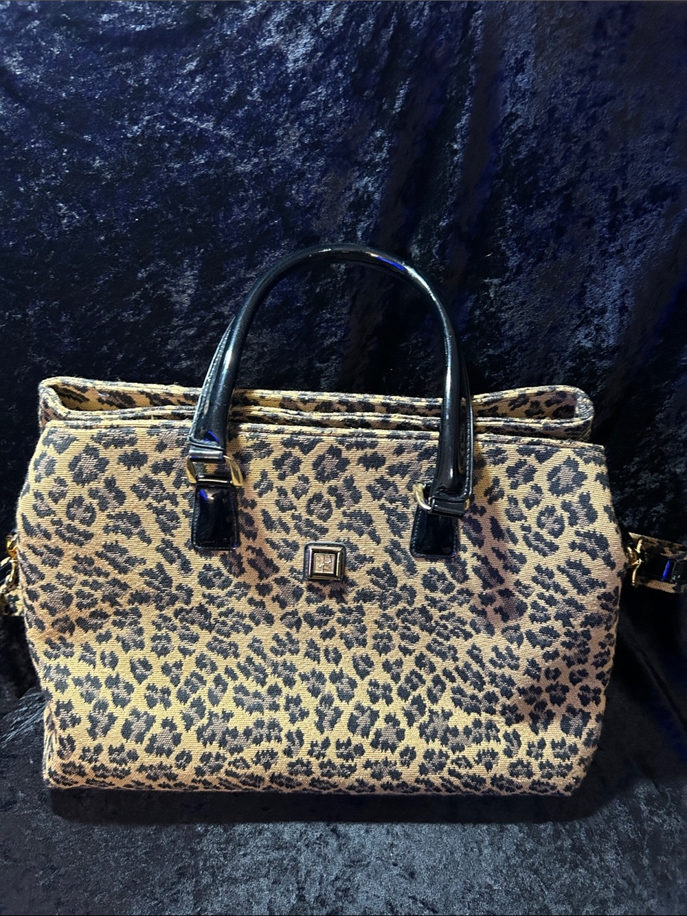 Diane Von Furstenberg Leopard Print Satchel with Black Patent Handles